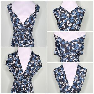 Lapis Blue Floral Multiway Convertible Infinity Midi Dress Size Medium